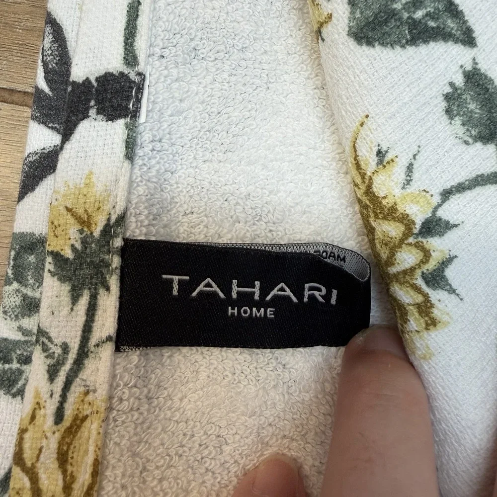 Tahari Home Kitchen Towels Black Yellow Gray Sunflower Bow Floral 3 Piece Cotton